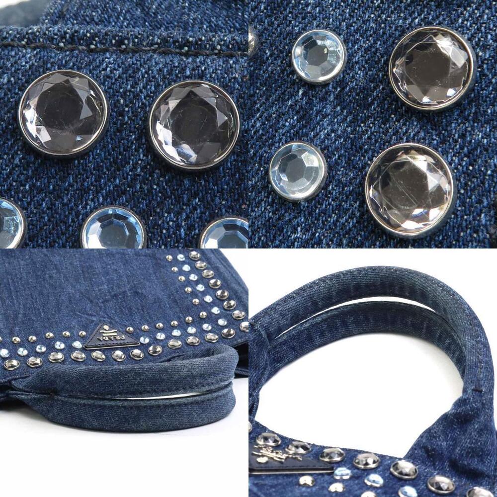 Prada 2way Handbag Crossbody Canapa Denim Blue Silver - Picture 4 of 5